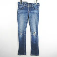 ジョンブル JOHNBULL デニム パンツ ジーンズ ストレッチ S ライトブルー クラッシュ ダメージ加工 kz11691