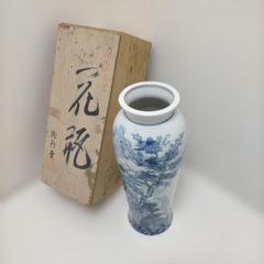 砥部焼 青い山水画陶器花瓶 約25cm - メルカリ