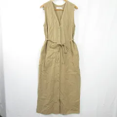 アリュメール Allumer ノースリーブ ワンピース マキシ丈 ベルト付き レーヨン 綿 麻 1 ベージュ kz12330