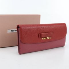 良品 ミュウミュウ がま口 クロコ レザー 財布 サーモン ピンク 