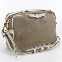 プラダ PRADA ロゴ ショルダーバッグ 斜め掛けショルダー キャンバス レザー ベージュ ホワイト リボン 1BH089 中古 新入荷 OB1538 PRADA - プラダ PRADA ロゴ ショルダーバッグ 斜め掛けショルダー
