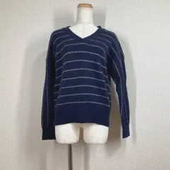 バンヤードストーム Vネック ボーダーニット ネイビー 紺 ウール混 BARNYARDSTORM ドロップショルダー ゆったり 抜け感 春秋冬