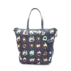 プラダ PRADA トートバッグ フラワーモチーフ 2WAY ネイビー ナイロン レザー 2wayショルダー レディース Used A