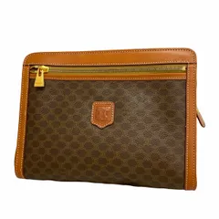 【6cd5674-k】セリーヌ クラッチバッグ マカダム PVC ブラウン ゴールド金具【中古】メンズ