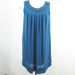 ストロベリーフィールズ STRAWBERRY-FIELDS ノースリーブ ワンピース 膝下丈 綿 ブルー ビーズ kz12720