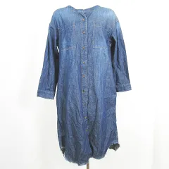 シューラルー SHOO・LA・RUE ダンガリー シャツ ワンピース ロング丈 長袖 コットン M ネイビー フリンジ kz13056