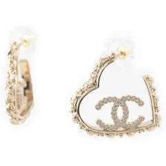 シャネル B25P ココマーク ラインストーン ハート ピアス アクセサリー ゴールド【中古】