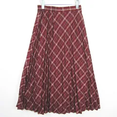 アースミュージック&エコロジー EARTH MUSIC & ECOLOGY プリーツ ロング スカート レーヨン F ボルドー チェック kz13244