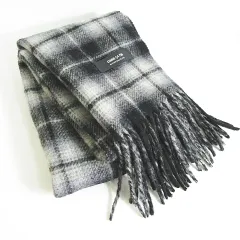 コムサイズム COMME CA ISM マフラー フリンジ 毛 ブラック グレー チェック kz13682