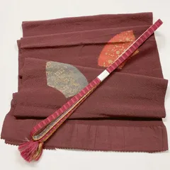 ［7443］帯締め 帯揚げ セット 扇面草花文様 縮緬 正絹 着物 帯絞め
