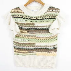 ザラ ZARA ニット カットソー 半袖 コットン M アイボリー マルチカラー 3991/016 kz14555