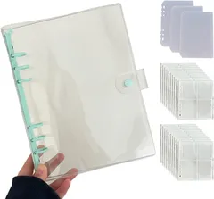 SakuraLovely8 シール帳 大きめ バインダー 透明 女の子 推し活 大容量 20枚付 6穴 (グリーン,  A5 (23.7 cm x 18 cm))