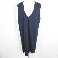 ニコアンド Niko and.. レイヤード ワンピース ロング丈 半袖 Vネック L ネイビー ホワイト kz12955