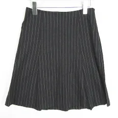 セオリー Theory フレア タック スカート 膝丈 ストレッチ 毛 0 チャコール ストライプ 小さいサイズ kz13431