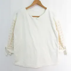 ドレスキップ DRESKIP カットソー ブラウス 長袖 ストレッチ レーヨン M アイボリー レース kz13551