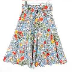 ザラ ベーシック ZARA BASIC フレア スカート ロング丈 コットン M ブラック ギンガムチェック 花柄 2382/289 kz13760