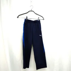 M1-02818【Kids】PUMA(プーマ) ジャージ パンツ 男の子 (120) / 黒×青 表、両膝スレ有 後、右裾にほつれ有 内側、タグにマジック跡有 K-春秋