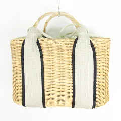 ザラ ZARA かごバッグ ハンドバッグ ラタン M ベージュ ライン 6345/710 kz12804