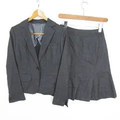 洋服の青山 n line precious スーツ セットアップ ジャケット スカート 膝丈 毛 絹 5 グレー kz13290