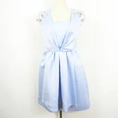 チェスティ Chesty ノースリーブ ワンピース ドレス 膝下丈 0 ライトブルー ビジュー 小さいサイズ kz13493