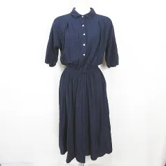 ショコラフィネローブ chocol raffine robe シャツ ワンピース ロング丈 七分袖 レーヨン 綿 麻 F ネイビー kz13755