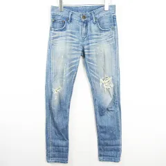 ブラック バイ マウジー BLACK by moussy デニム パンツ ジーンズ 23 ライトブルー クラッシュ ダメージ加工 kz13863