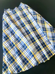 美品 a day in the life アデイインザライフ ユナイテッドアローズ チェック ギャザー フレア スカート 黄×紺 ■◆レディース