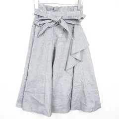 バイバイ bye bye ラップ風  フレア スカート 膝下丈 ベルト付き F グレー チェック kz14329