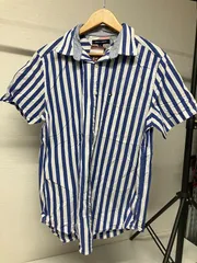 TOMMY HILFIGER ストライプ 半袖シャツ ブルー M US古着