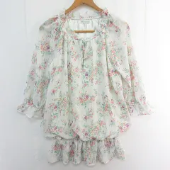 アースミュージック&エコロジー EARTH MUSIC & ECOLOGY シフォン ブラウス チュニック 長袖 アイボリー 花柄 kz14700