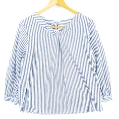 ドレスキップ DRESKIP ブラウス 長袖 コットン M ブルー ストライプ kz14712