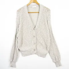 アースミュージック&エコロジー EARTH MUSIC & ECOLOGY ニット カーディガン 長袖 Vネック 綿 麻 F ライトベージュ 透かし編み kz14797