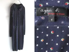 agnes b. アニエスベー 小花柄 フラワー柄 ストレッチ ジャージー 丸襟 ワンピース 1 紺 ネイビー