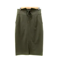 ピンキー&ダイアン ピンダイ PINKY&DIANNE タイトスカート ミモレ丈 無地 スリット レースアップリボン 38 M カーキ /SY6