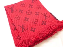 ヴィトン ■ マフラー エシャルプ ロゴマニア M72432 レッド レディース ウール シルク LOUIS VUITTON □8C