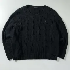 POLO ポロ ラルフローレン 刺繍 コットン ブラック ケーブル編み ニット