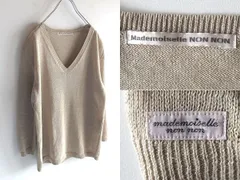 高級 Mademoiselle NON NON マドモアゼルノンノン ミニロゴワッペン Vネック リネンニット 40/L ベージュ 日本製 麻 春夏のサムネイル