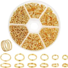 クラフト手芸用品 DIY用 ジュエリー アクセサリーパーツ 基礎パーツ 金具セット ハンドメイド 丸環 マルカン リング ブレスレット 二重丸カン 4-10mm 6種 ゴールド PandaHall PH