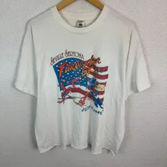90s FRUIT OF THE LOOM フルーツオブザルーム 半袖 Tシャツ アートプリント カットオフ ホワイト XLサイズ メンズ 古着 アメカジ ストリート