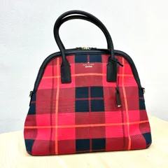 【ケイトスペード kate spade】チェック柄2way キャンバスビックハンドバック/キャンバスボストンバック 赤系　レッド系
