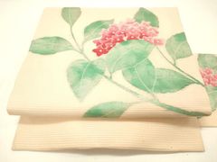 名古屋帯/絽 ］ポリエステル 白 紫陽花 着物 夏物 薄物 夏帯 盛夏