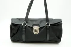 プラダ セミ ショルダー ハンドバッグ トート 三角ロゴプレート テスート ナイロン レザー 黒 ブラック PRADA 5895h