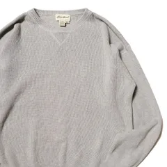 90's エディーバウアー クルーネック コットン ニットセーター (M) 灰杢系 霜降り灰系 無地 前V リブ編み 90年代 旧タグ オールド 白タグ アメリカ古着 USED ビンテージ ヴィンテージ