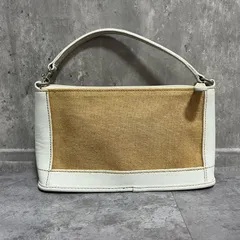 【COACH】オールドコーチ キャンバスハンドバッグ アクセサリーポーチ キャンバス レザー レディース ユニセックス 米国製 ベージュ ホワイト 白色 ハンドバッグ ミニバッグ ワンハンドルバッグ レザートリム シンプルデザイン L9C-6115