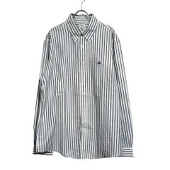 BROOKS BROTHERS (ブルックスブラザーズ) REGENT ストライプポロカラーシャツ  ホワイト×ネイビー L
