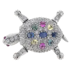 K18WG ホワイトゴールド ブローチ ペンダントトップ サファイア 0.70ct ダイヤモンド 0.30ct タートル 亀 モチーフ【新品仕上済】【zz】【中古】