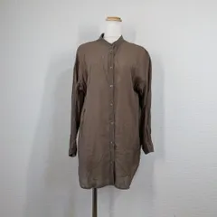 美品 メイコン バンドカラー シャツ LL グレージュ チュニック とろみ素材 長袖 大きいサイズ ブラウス 茶 meiconne Y2K グランジ