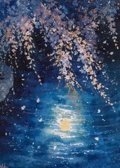 夜桜 アクリル画 - メルカリ