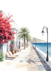 2349 地中海 リゾート 海 ヤシの木 ブーゲンビリア 風景画 アートポスター 絵画 壁掛け インテリア 雑貨 イラスト おしゃれ 洋風 癒し 絶景 夏 ビーチ リラックス 模様替え 新生活 休暇 A2