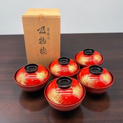 昭和三年 御大典記念 朱塗 吸物椀 10客 木箱付 蒔絵 漆器 祝い膳 戦前 昭和三年 御大典記念 朱塗 吸物椀 10客 木箱付 蒔絵 漆器 祝い膳 戦前